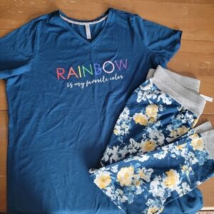 Lane Bryant Blue Floral Pajama 2 Piece Set Plus Size 18/20